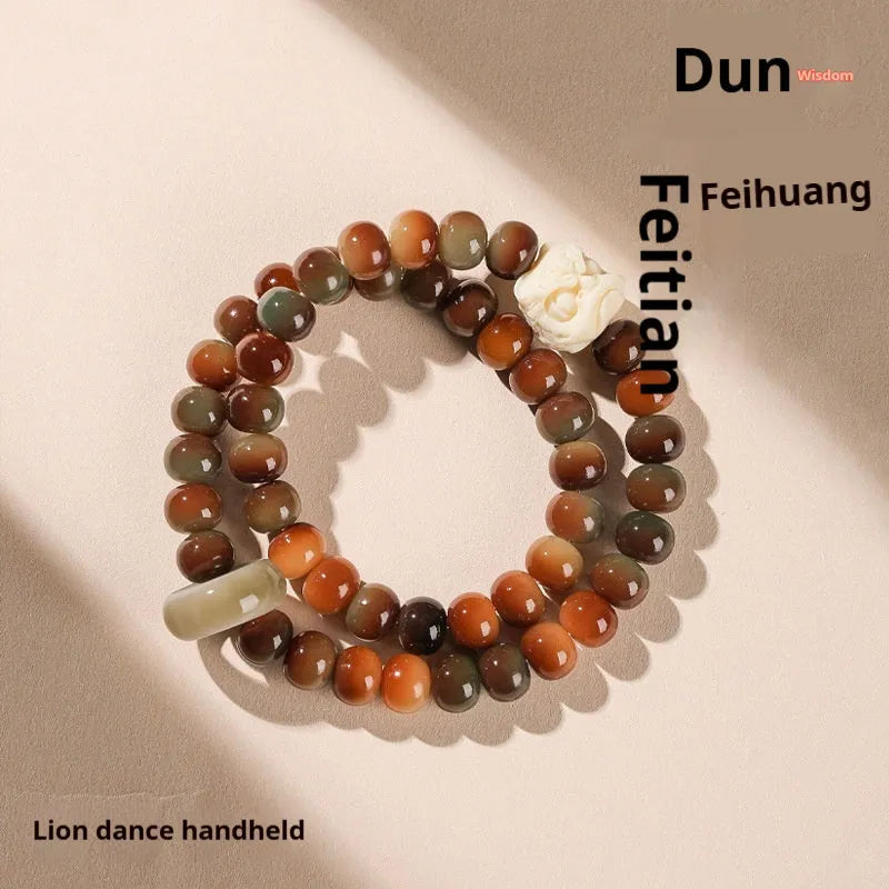 Bodhi seed double ring bracelet with Dunhuang cultural patterns in national style design