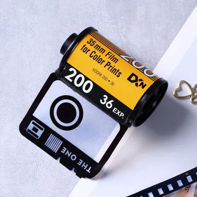 Wooden memory film photo storage album box with tote bag in yellow, pink, or blue.