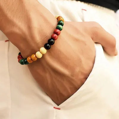 Natural lava stone beaded bracelet for essential oil diffusion with ethnic styling