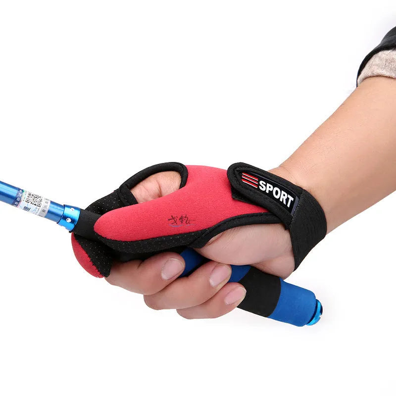 A single two-finger fishing glove in black, showing the diving cloth back and microfiber palm material.