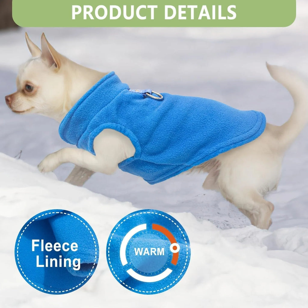 Two warm fleece dog sweaters with D-ring for leash attachment, suitable for small breeds in autumn and winter
