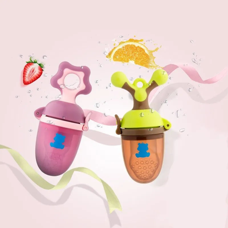 Green baby bite trainer with textured polypropylene body and silicone handles for infant teething
