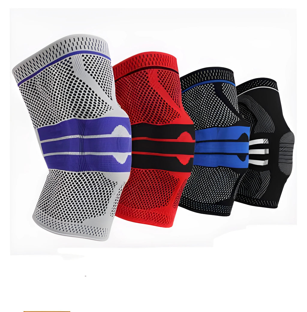 Sports running fitness protection knee pad brace strap in black nylon with size options S to XL