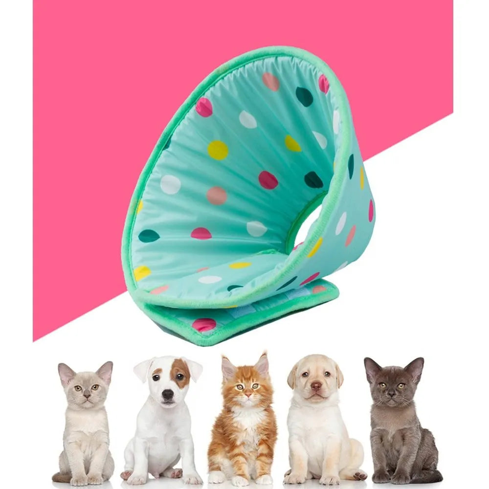 Light blue polyester anti lick scratch protection ring for dogs and cats, sizes S M L XL