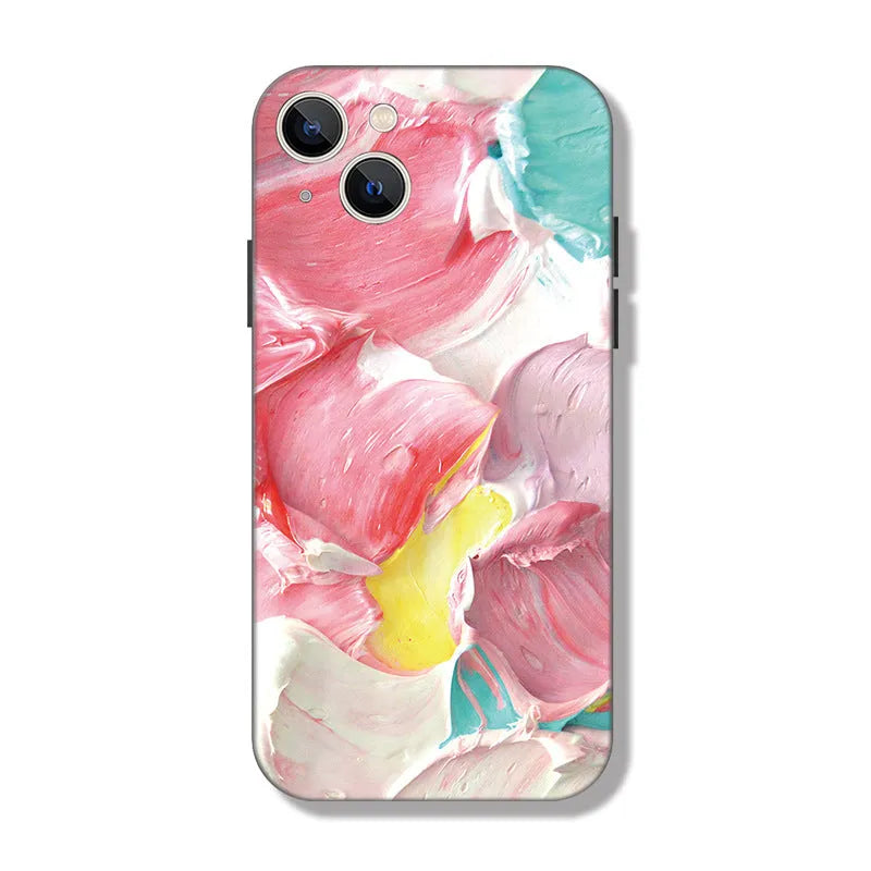 Oil painting flowers embossed PC phone case for iPhone with shockproof protection