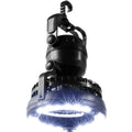 Camp fan lamp in ABS, 167 x 184 mm, with 18 white LEDs, top hook, and 2 D battery compartment