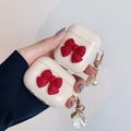 Beige red bow shell TPU protective case for AirPods Pro and AirPods 3 wireless earphones