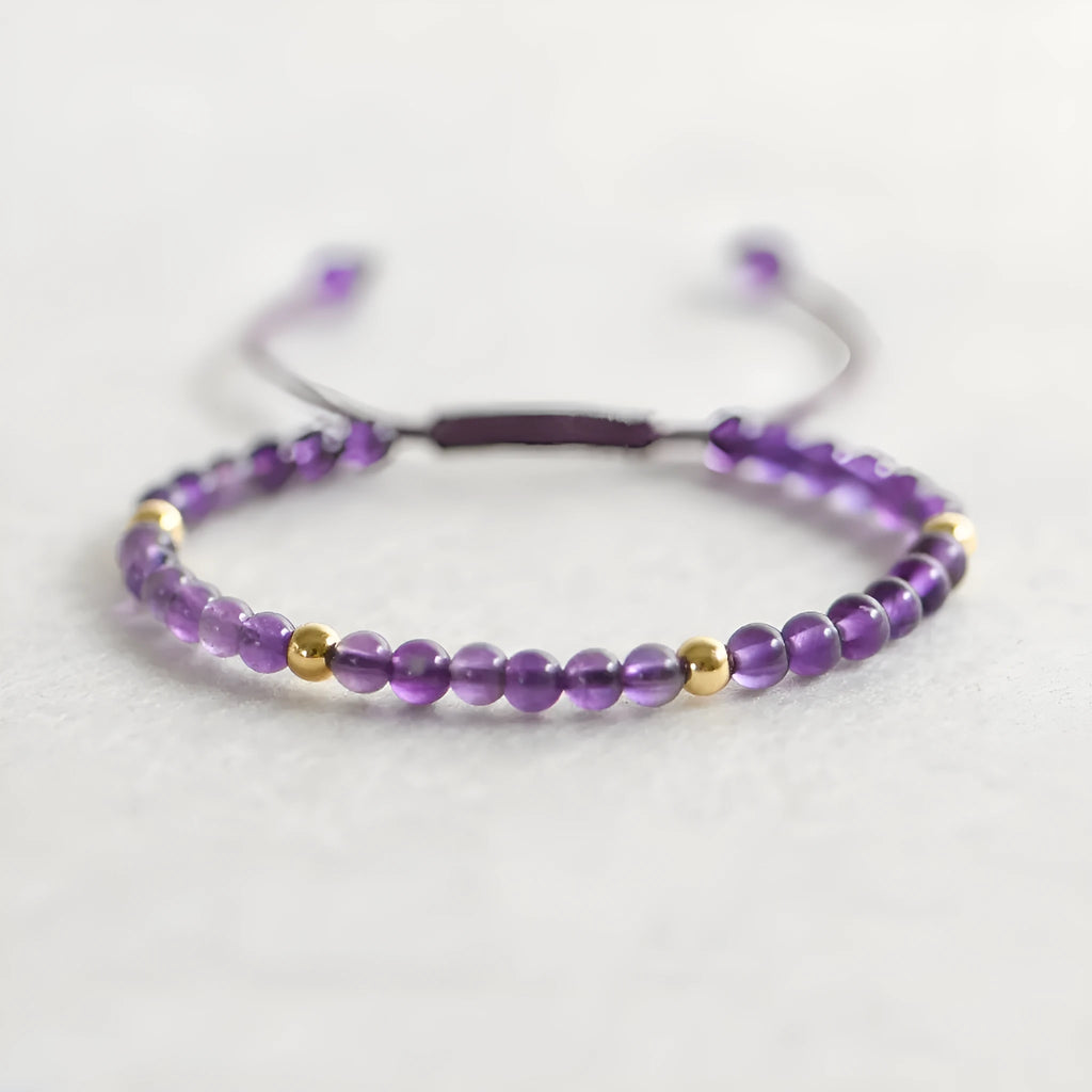 Handmade purple amethyst bracelet with 4mm geometric beads in 14K gold setting