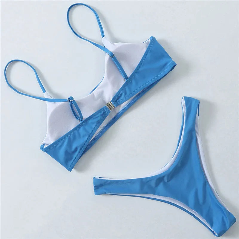 European and American split swimsuit in nylon, available in black, blue, coffee, and white, sizes S M L