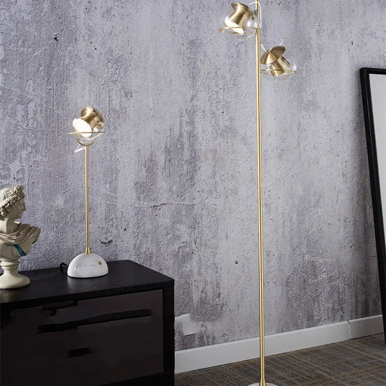 Glass lampshade desk lamp with touch dimming control on wooden surface