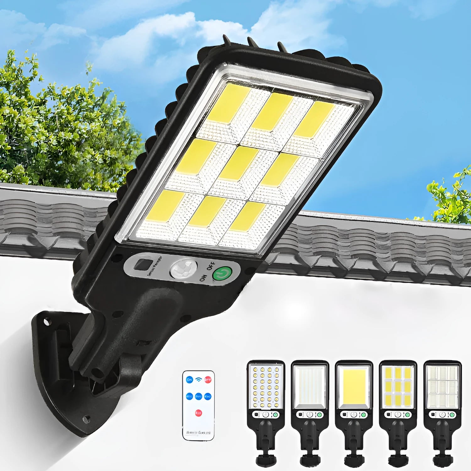 Outdoor solar LED wall lamp 227x84x40mm with 5.5V 2.5W panel and 28 LEDs