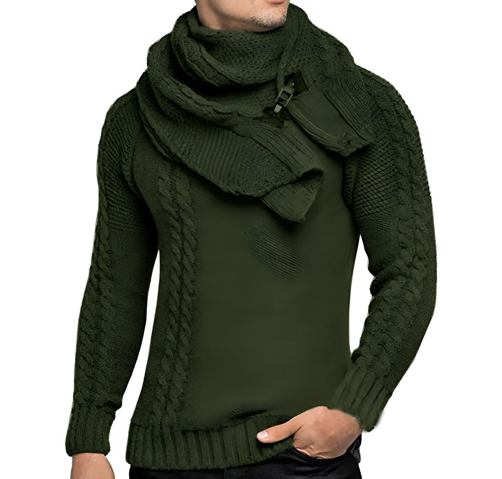 Men winter sweater slim fit pullover in green long sleeve knitwear for cold weather
