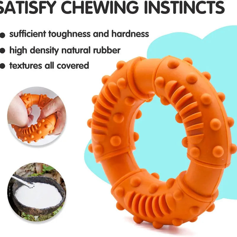 Blue, orange, and red bouncy hollow dog fetching stick toy for safe chew and fetch play.