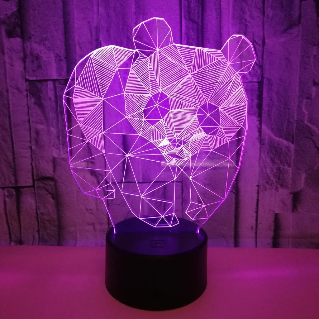 LED stereo night light with acrylic board and black ABS base, showing colourful gradient mode on a desk