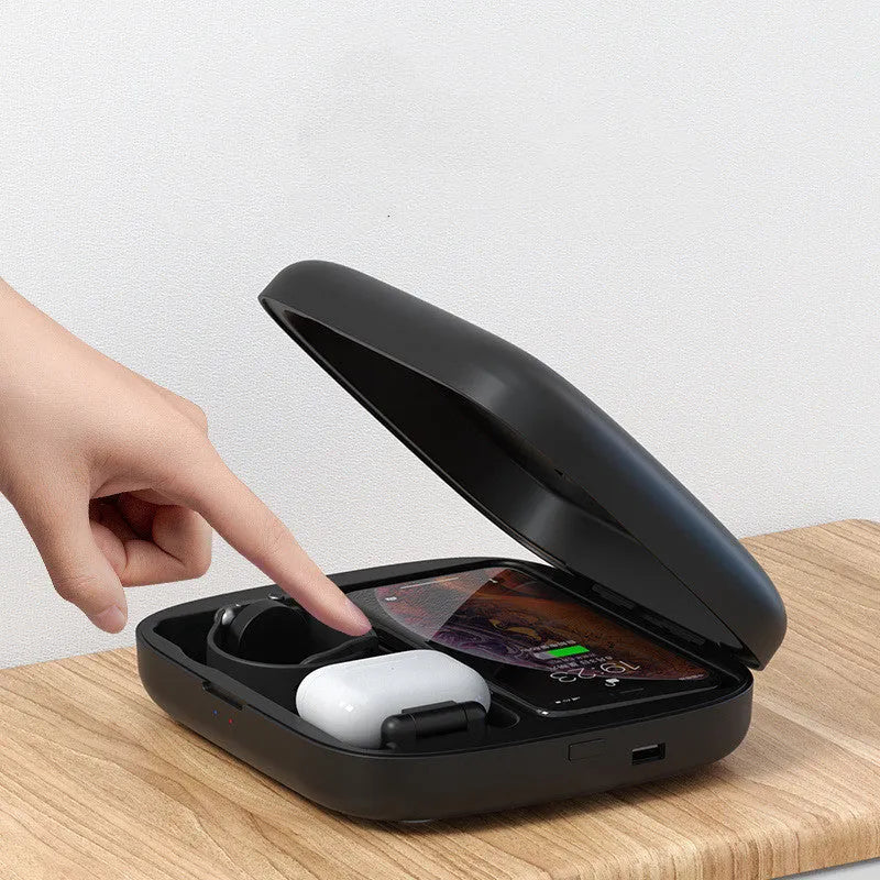 N34 4 in 1 wireless charging and disinfection box in black or white with Micro USB and 2400mA