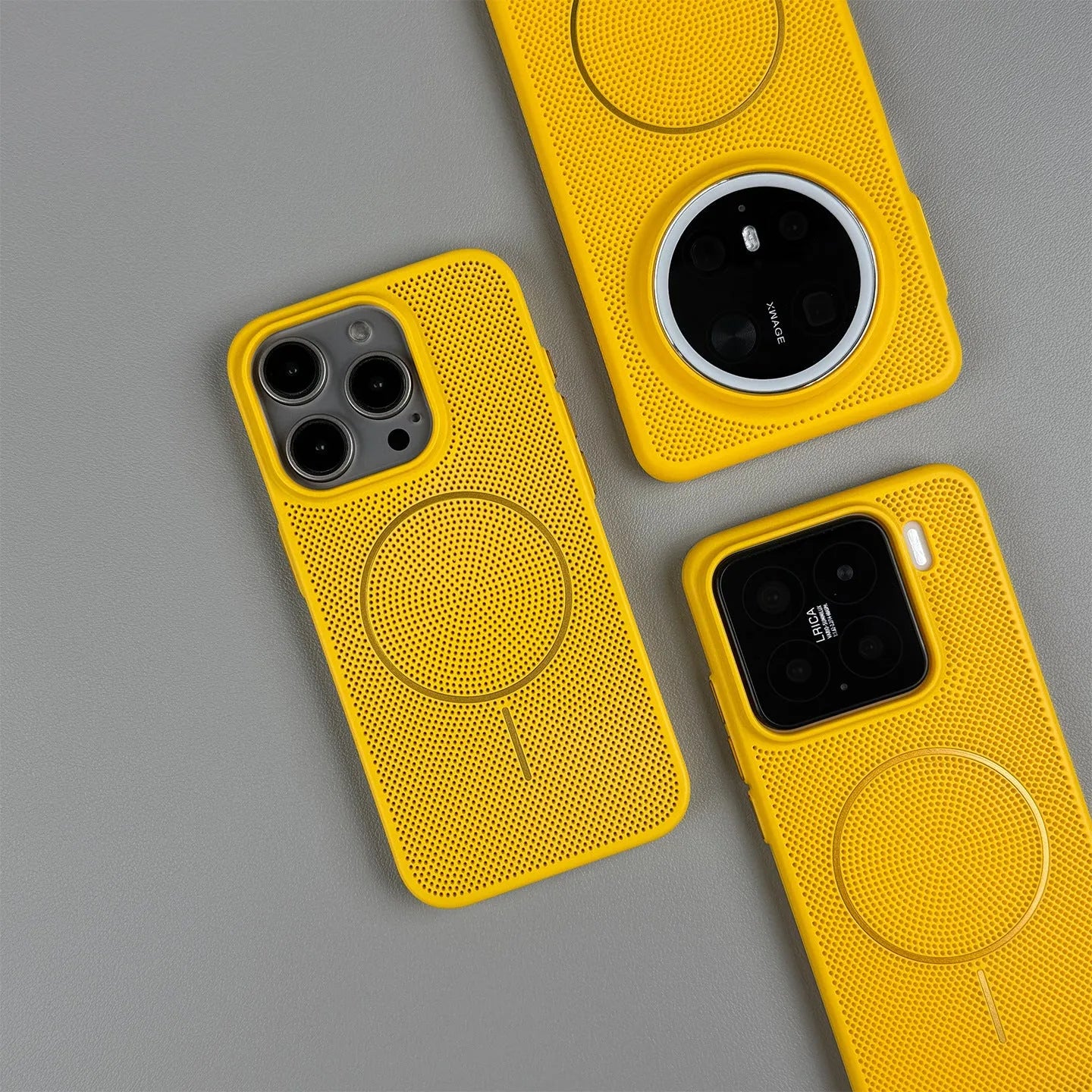 Thin ring magnetic phone case for iPhone showing shockproof protection and heat dissipation design in multiple colour options