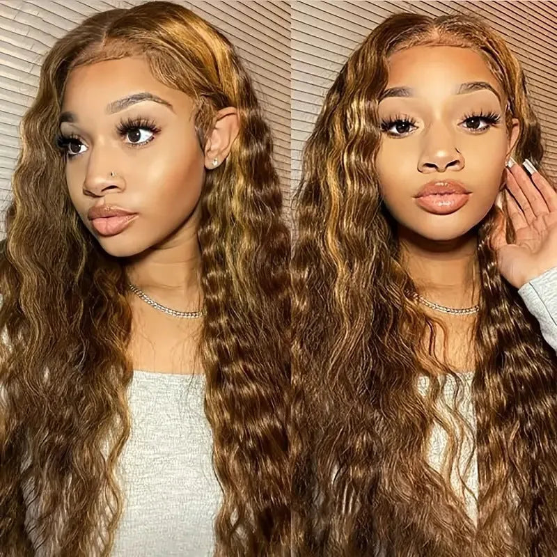 Long curly lace wig with highlight gradient, high-temperature fibre, medium small volume, multiple colours