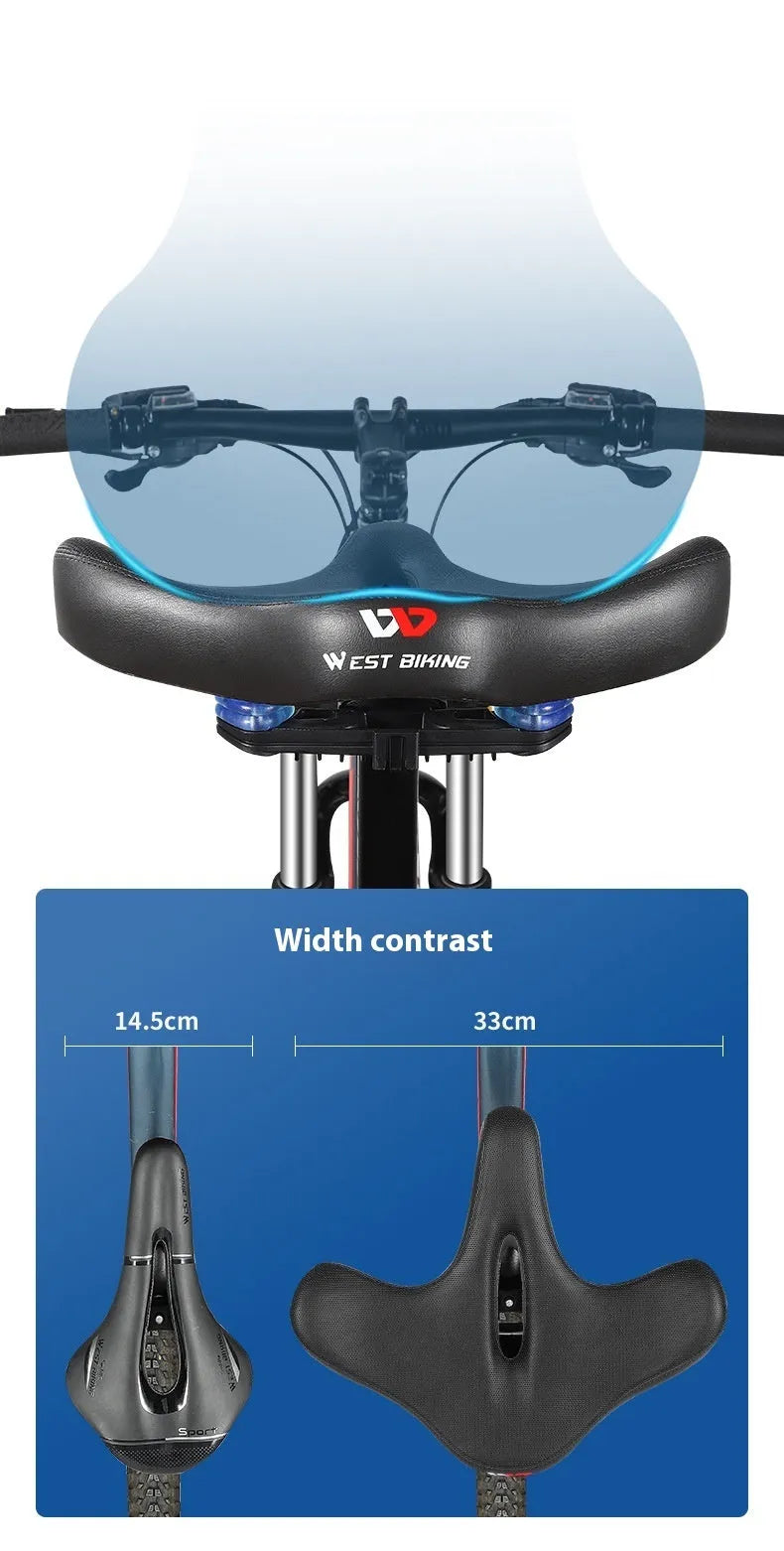 Black leather bicycle seat cushion with thick polyurethane foam padding.
