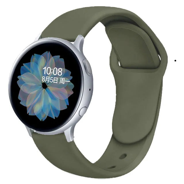 Samsung Galaxy Active 2 smartwatch with apricot coloured silicone reverse buckle replacement strap.
