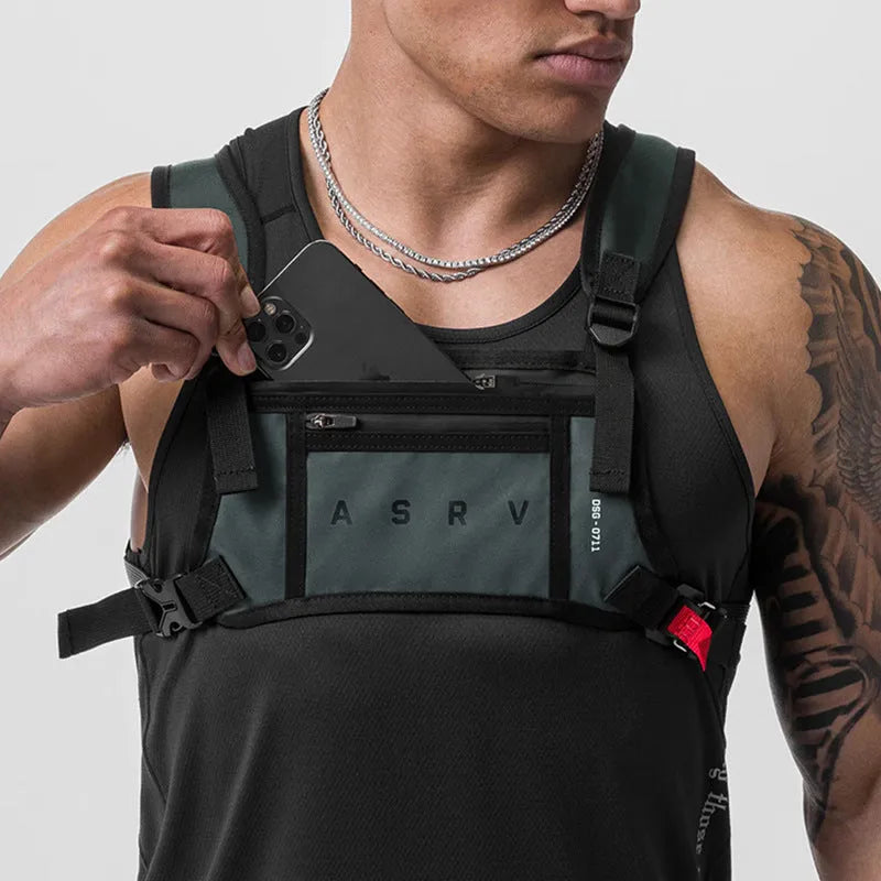 Men's outdoor sports multi-pocket fitness bag in Army Green colour with curved shoulder strap