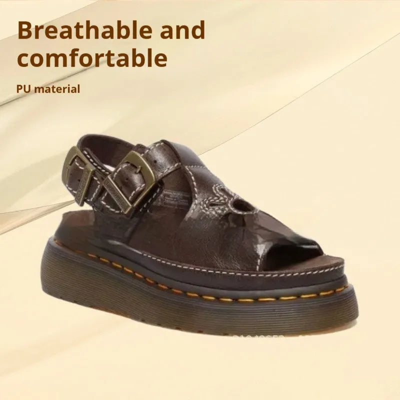 Men's black embroidered floral beach sandals with flat heel on PU upper material