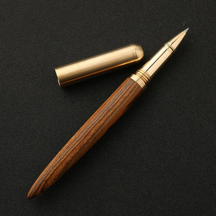 Brass sandalwood signature pen with solid wood barrel measuring 14cm long