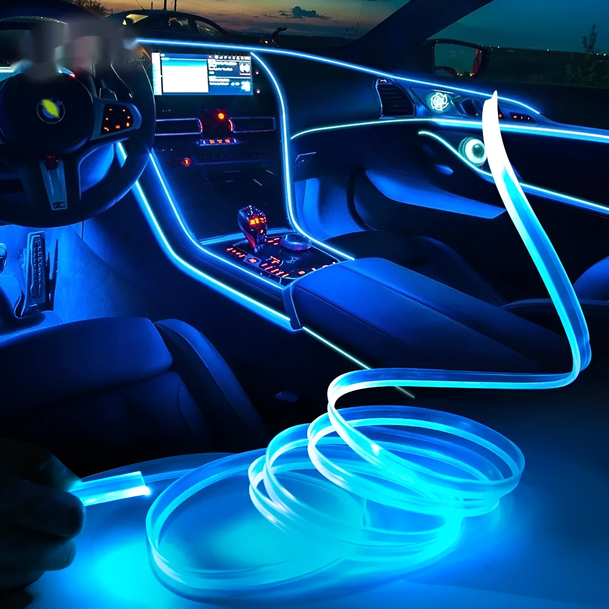 Colourful EL luminous car ambience light strips with USB connector in various length options