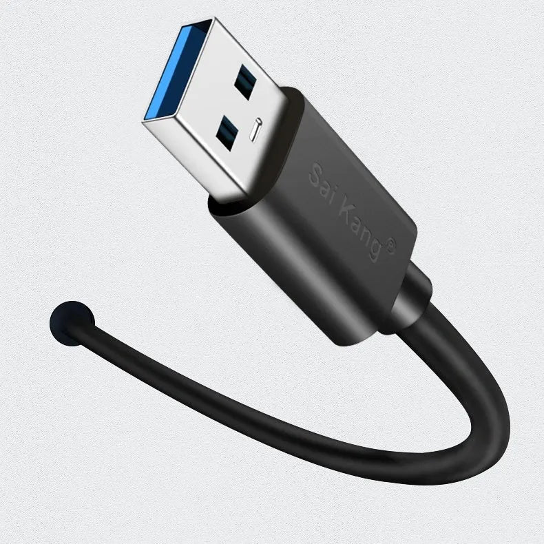 Black USB 3.0 and USB 2.0 male to female extension cable showing connector details.