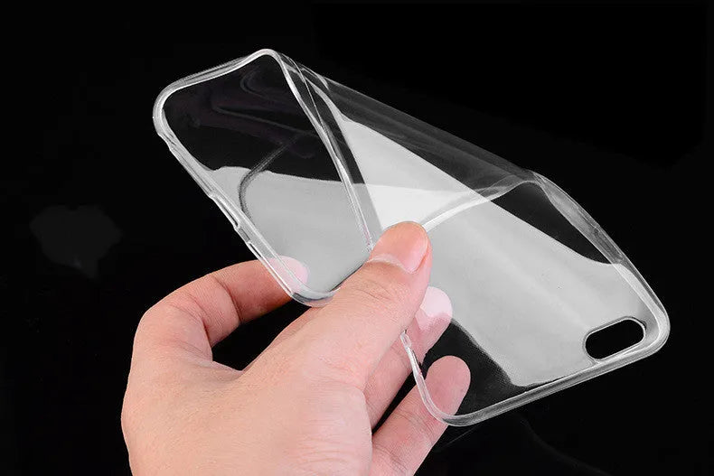 Transparent TPU soft shell iPhone case showing phone's original design through clear material