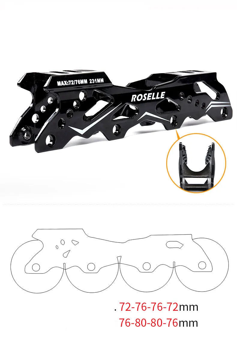 Adult inline roller skates for beginners with PP reinforced shell and aluminium frame in black colour
