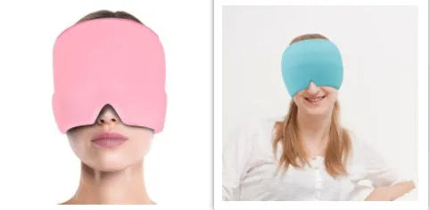 Black cooling gel eye mask for headache relief on a white background.
