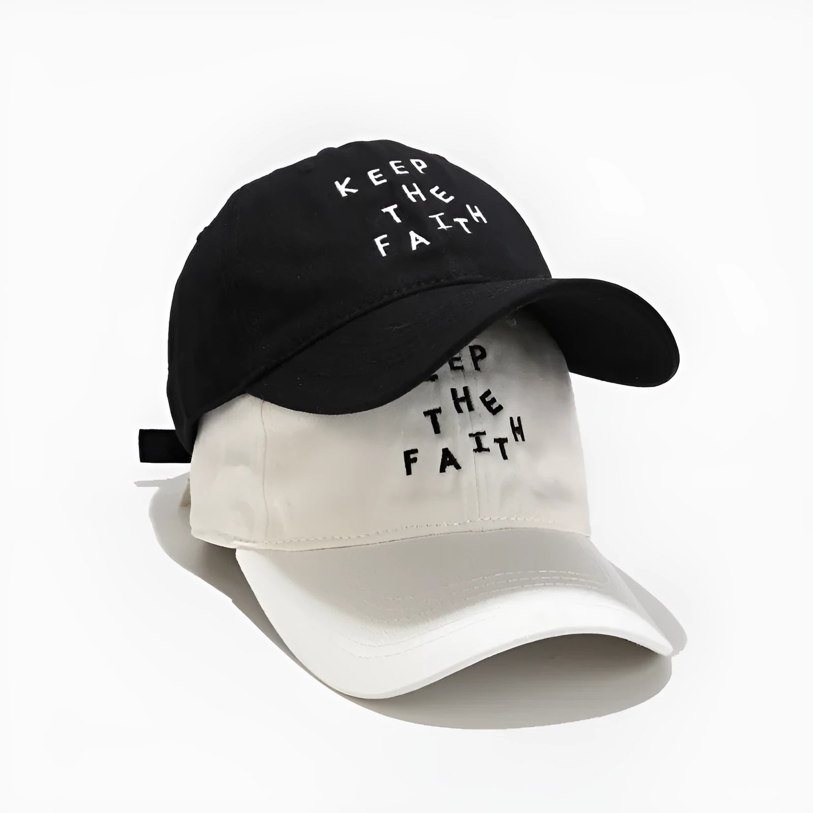 Men's beige cotton baseball cap with small black letter embroidery on front