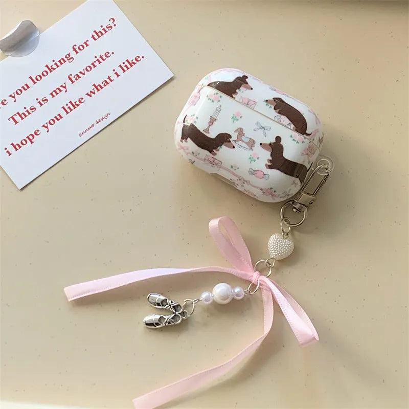 Floral sausage dog TPU soft shell AirPods protective cover with thermal transfer cartoon print, single cover
