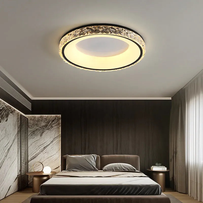 Nordic iron and acrylic ceiling lamp 50cm diameter with three-colour dimming, shown in white finish