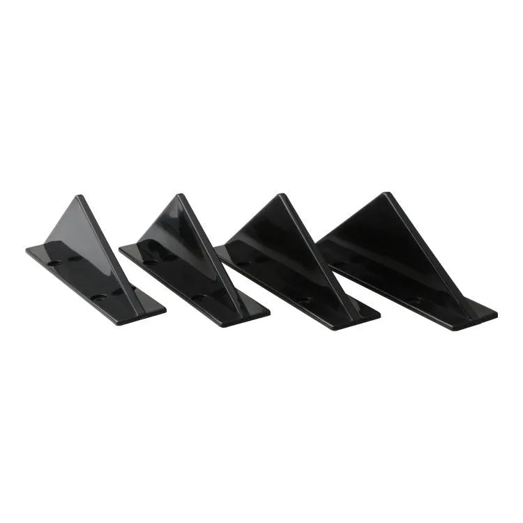 Four 150mm triangular ABS car rear spoilers on a bright black and carbon fibre background.
