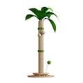 Vertical cat climbing frame with beige hemp rope scratching posts and a wooden platform in a room corner