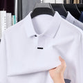 Men's loose-fit cotton polo shirt with asymmetric collar and long sleeves in grey.