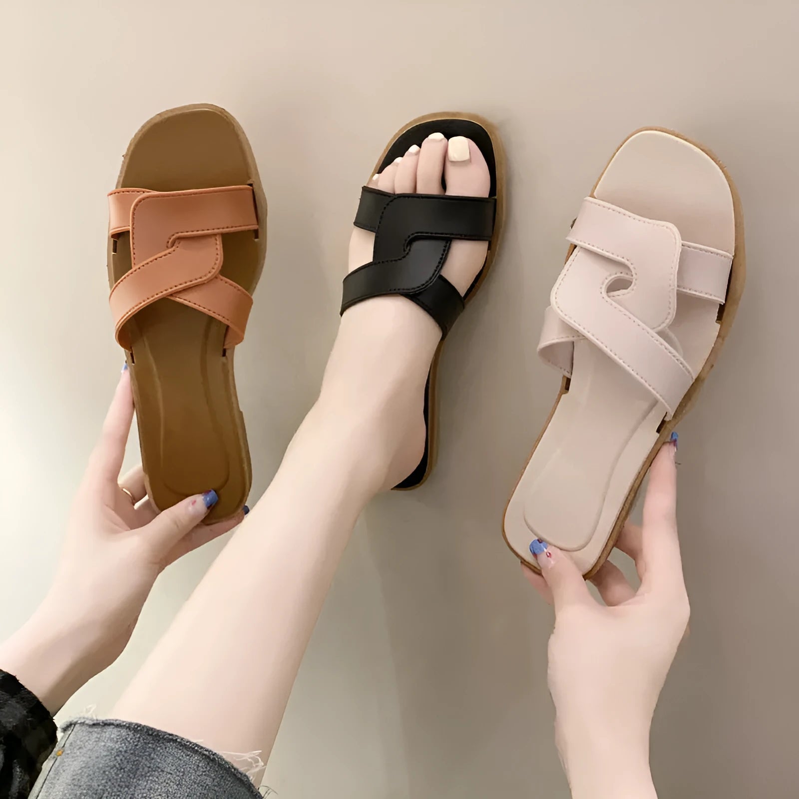 Women's PVC cross strap sandals in light blue colour showing non-slip sole and toe ring design