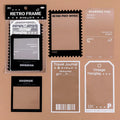 Pack of 15 retro frame decorative sticker sheets on transparent PET backing paper.