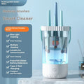 White rechargeable electric makeup brush cleaning device with data cable.
