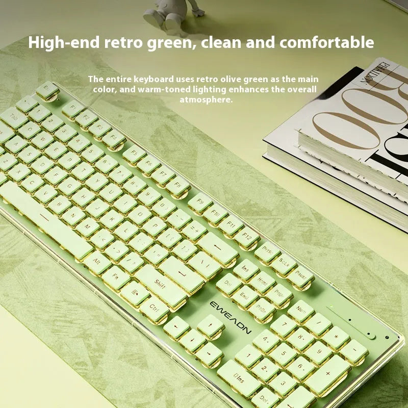 Prewalker V3 mute keyboard and mouse set in retro green colour on a desk