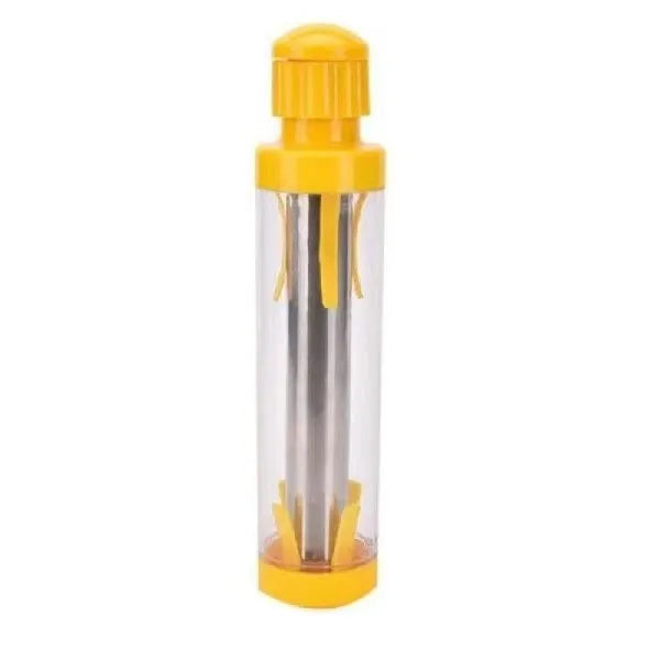 Yellow ABS plastic corn stripper tool with stainless steel mechanism measuring 27cm high