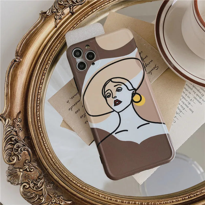 Orange yellow cartoon line drawing iPhone protective case with soft gel material for multiple iPhone models
