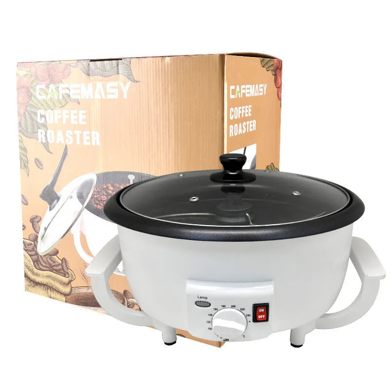 White coffee bean roasting machine with 750g capacity and 1200W power rating