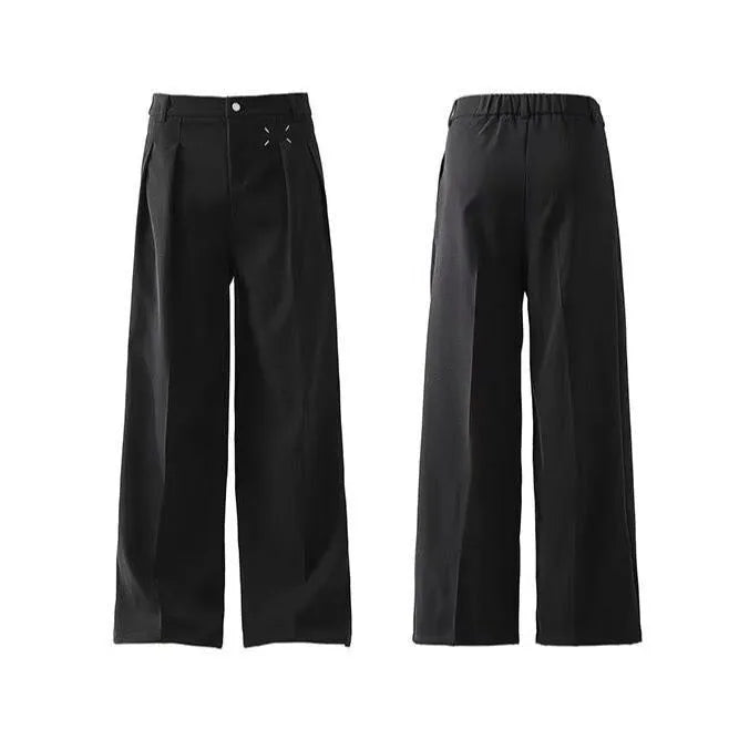 Black men's wide leg loose leisure suit pants in polyester, sizes S to 3XL, micro elasticity