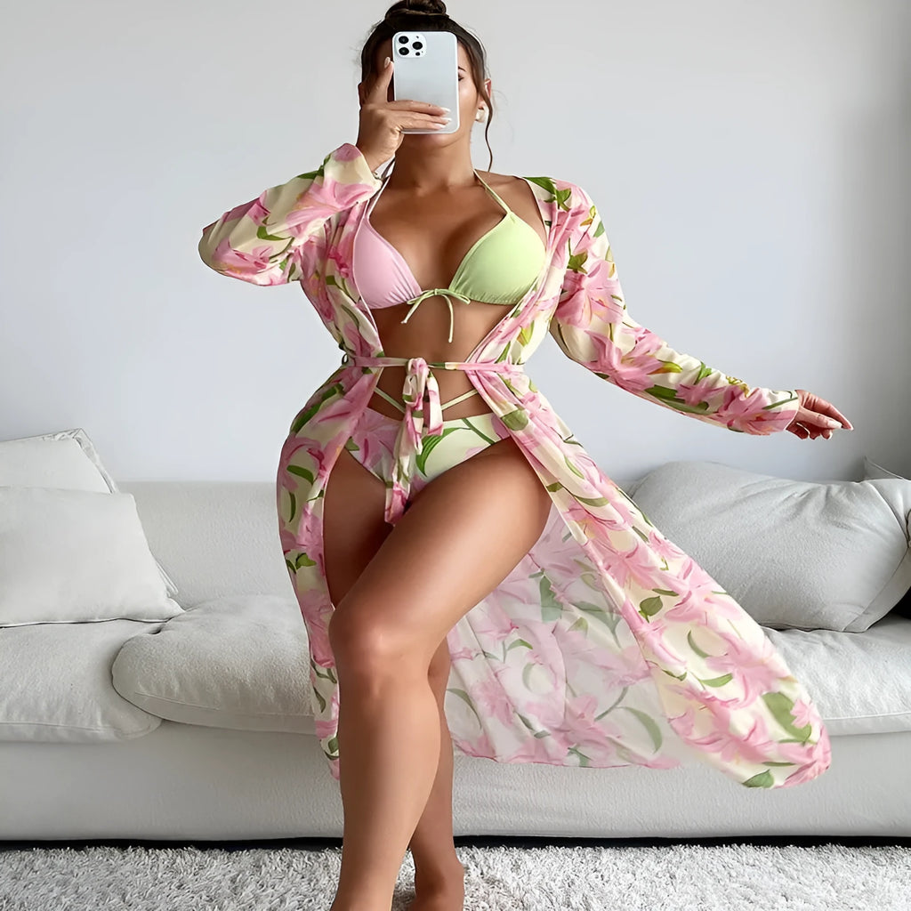 Women's printed bikini swimsuit set for swimming, shown in the style of the product image.
