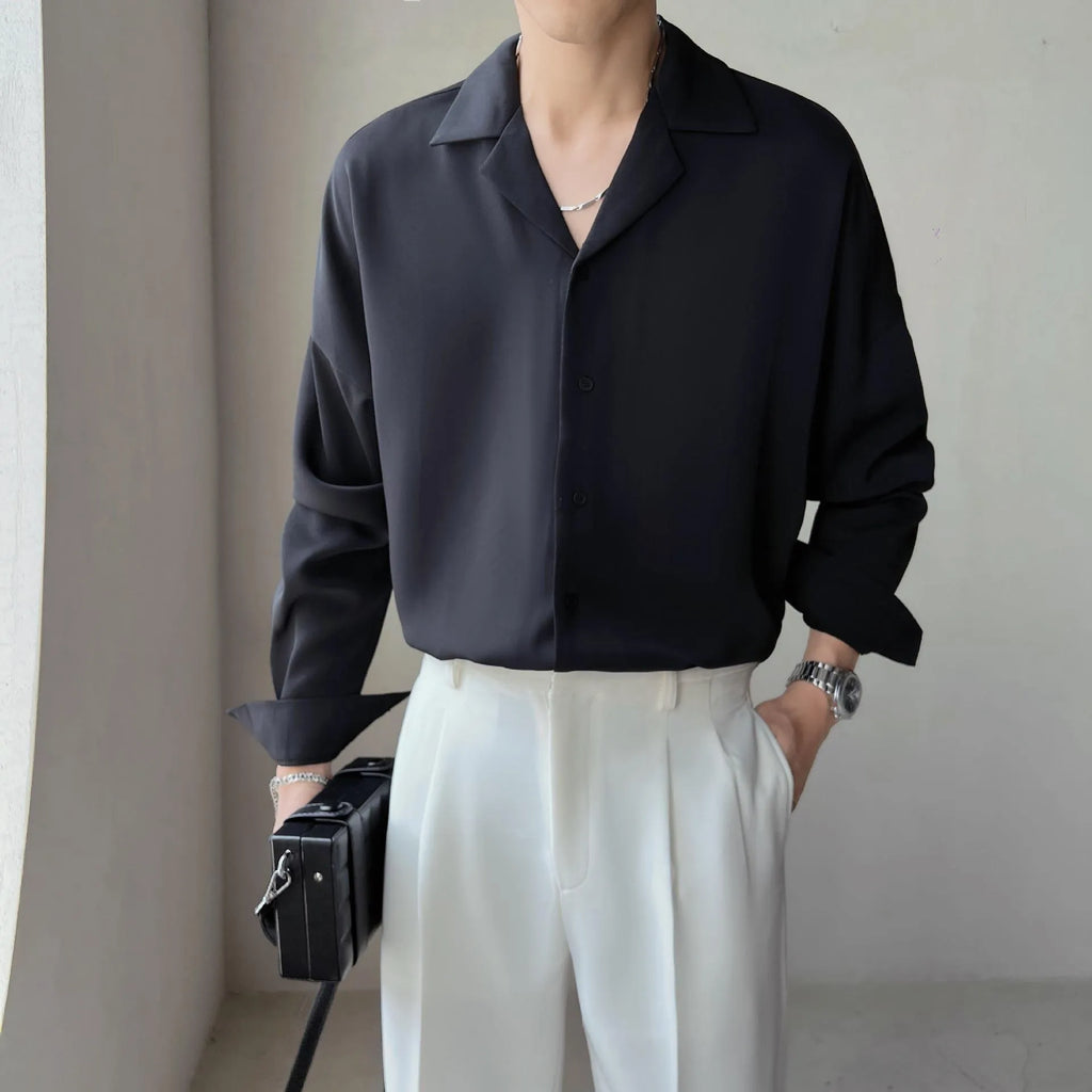 Solid colour long sleeve cardigan shirt with lapel collar in apricot, polyester fabric, front view
