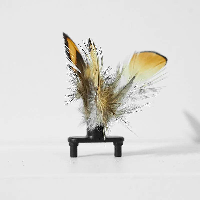 Bee-shaped electric cat car toy with feather teaser stick in pink and yellow colour options