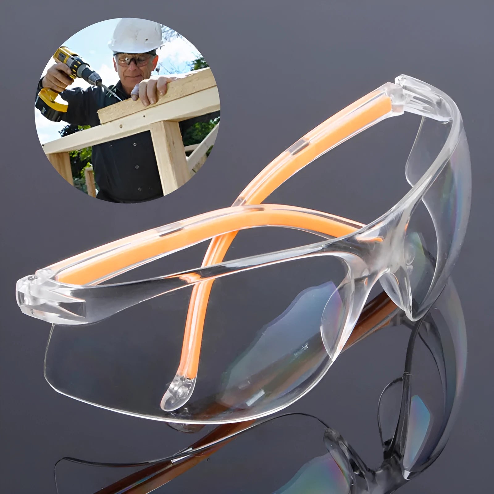 Transparent yellow-tinted labour protection safety goggles for workplace use