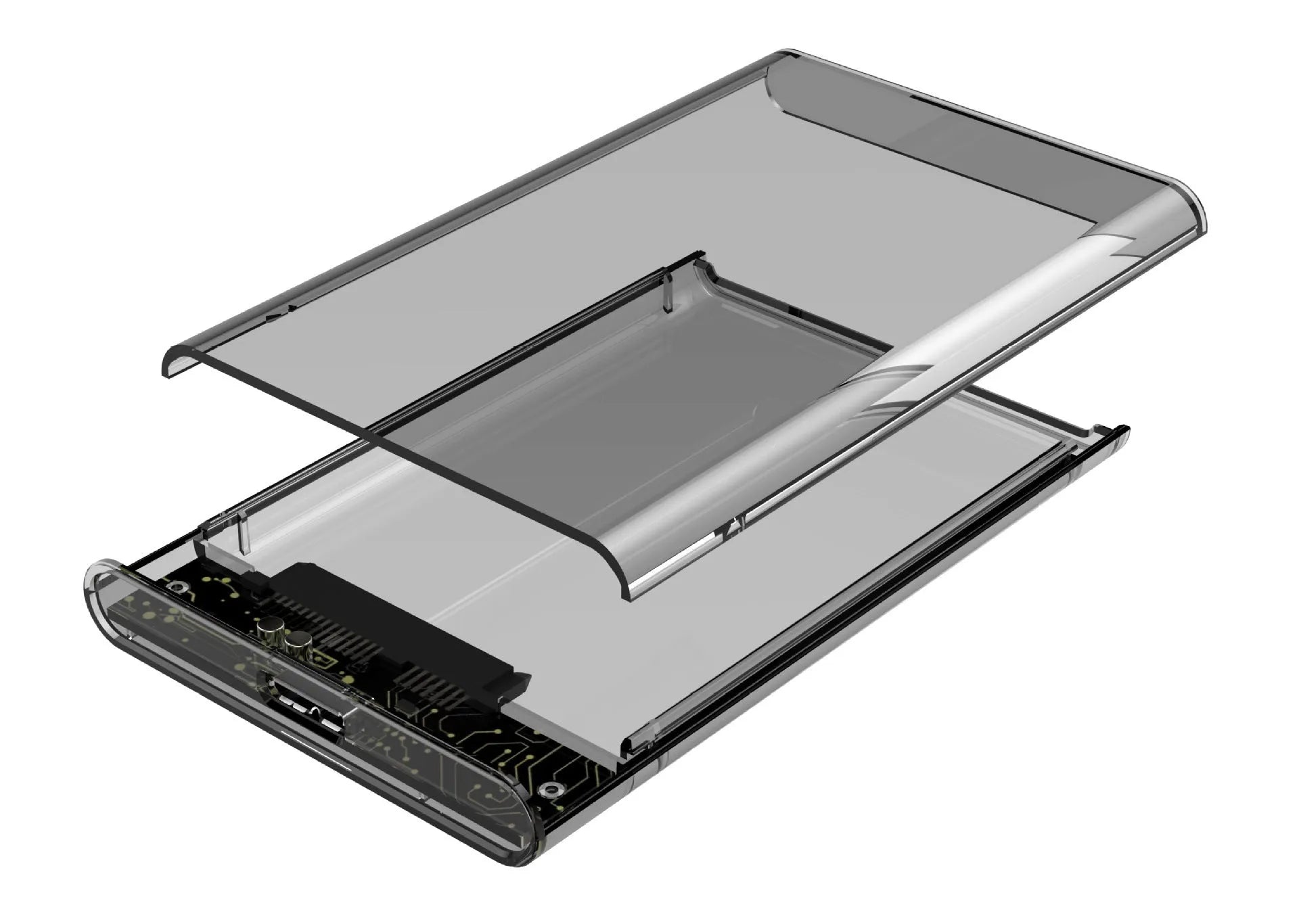 Transparent external hard drive enclosure for 2.5-inch SATA HDD or SSD with USB 3.1 interface